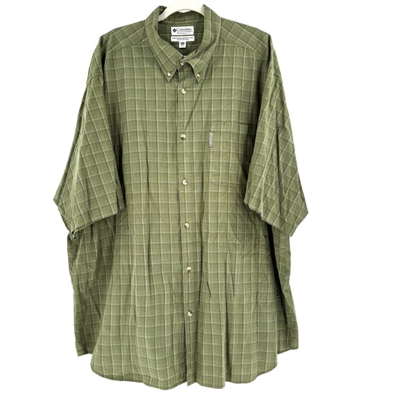 Columbia Relaxed Fit Button Down Shirt Men's 3XLT Green Plaid Short Sleeve Fish - Picture 1 of 8